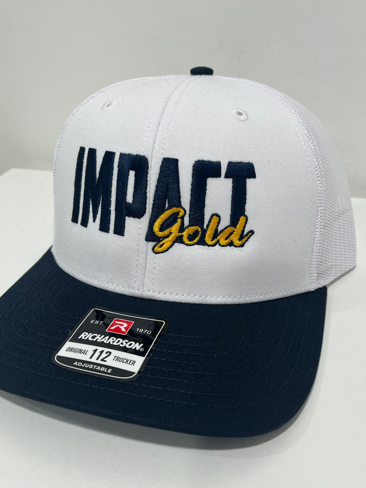 WHITE TRUCKERS HAT / NAVY BILL| 2 LOGOS | MESH SNAPBACK